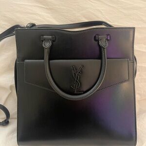 Saint Laurent Shiny Calfskin Small Uptown Tote Black